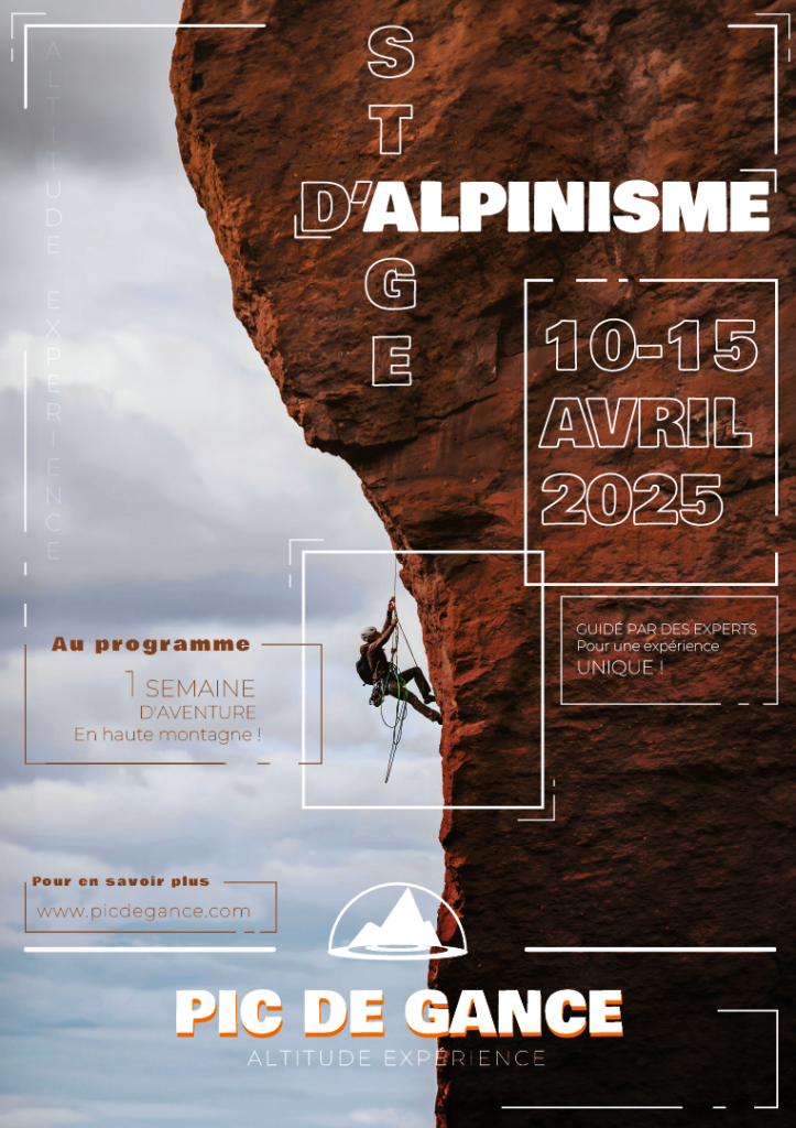 Affiche pour promouvoir le stage d'alpinisme du Pic de Gance